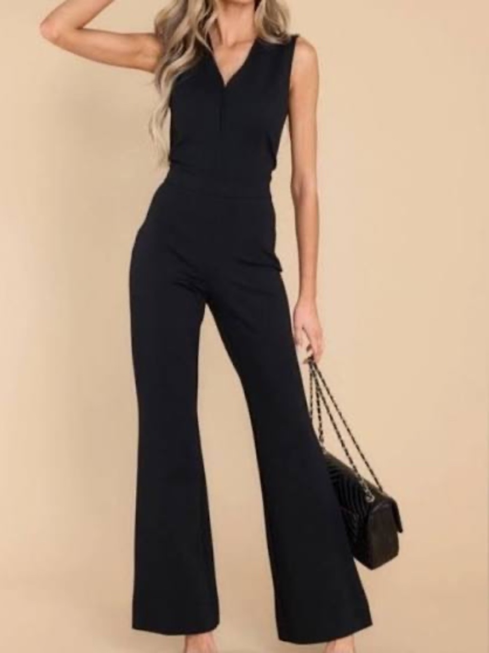 SPANX Black Sleeveless V-Neck Wide-Leg Jumpsuit